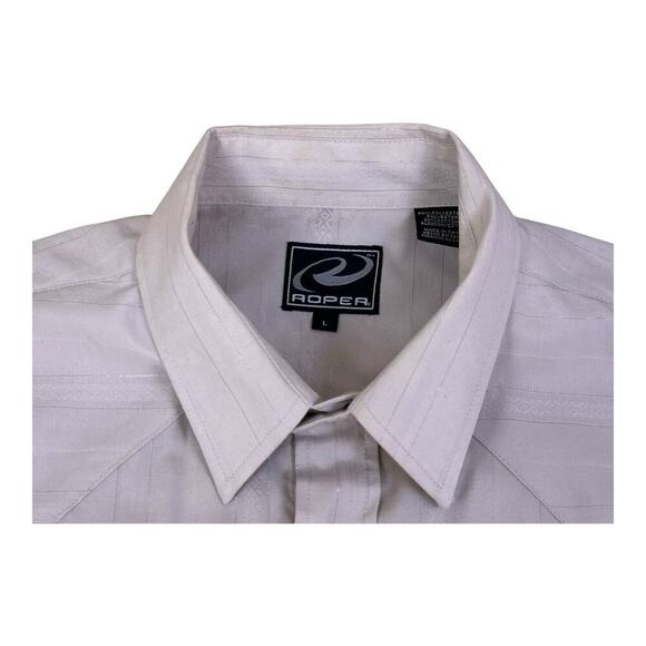 Roper Pearl Snap Shirt Mens Large Cream White 2 Pocket Western Cowboy Rodeo - Picture 15 of 16